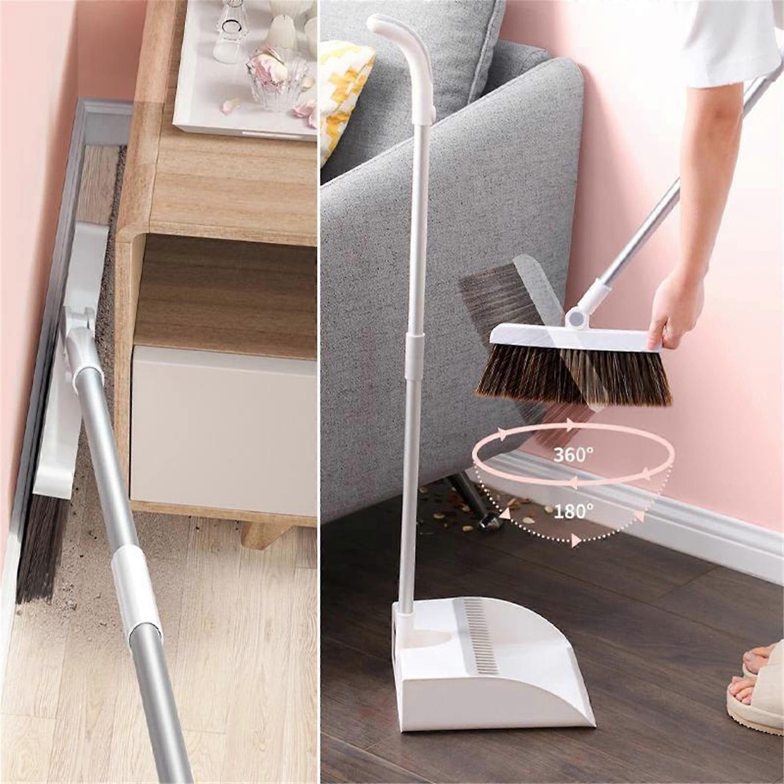 YiFudd Household Brooms And Dustpan Kit, 30 Inch Long Handle, Light Weight, 180 Degree Rotation, Vertical Dustpan With Comb Teeth