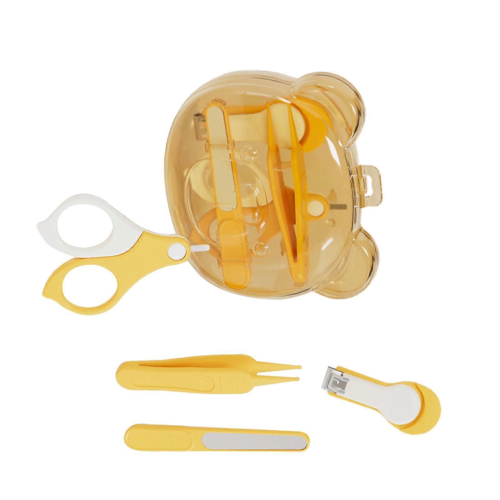 Child Friendly Nails Grooming Set, 4Pcs Rounded Safety Scissors Nails Trimmer & Nails File with Cartoon Storage Case  Mango yellow