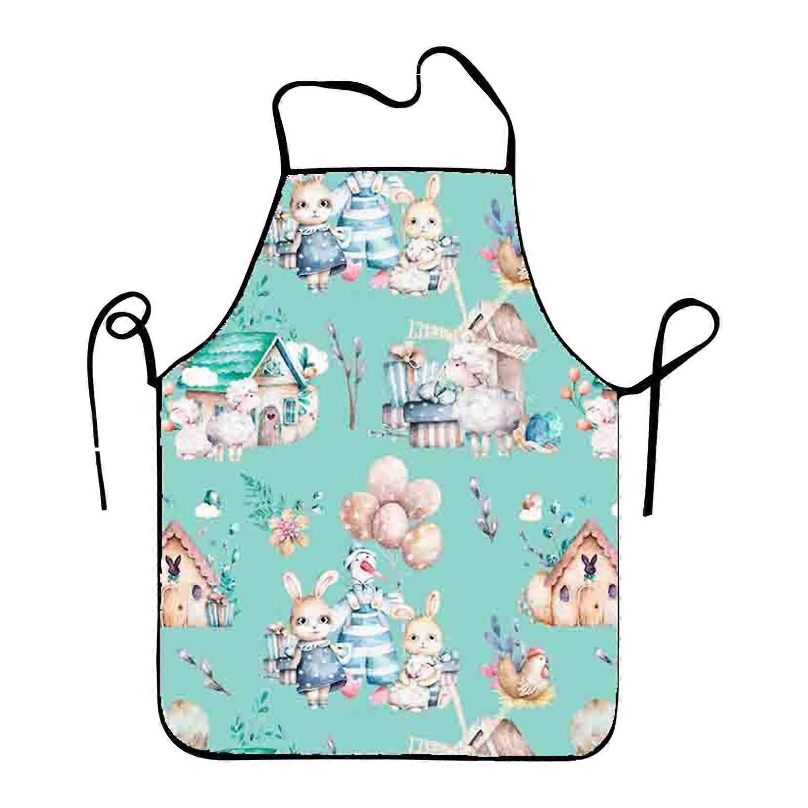 Giyblacko Easter Festival Easter Apron Easter Cartoon Rabbit Eggs Easter Polyester Fine Grain Sleeveless Apron Home Smock Multi Function Apron