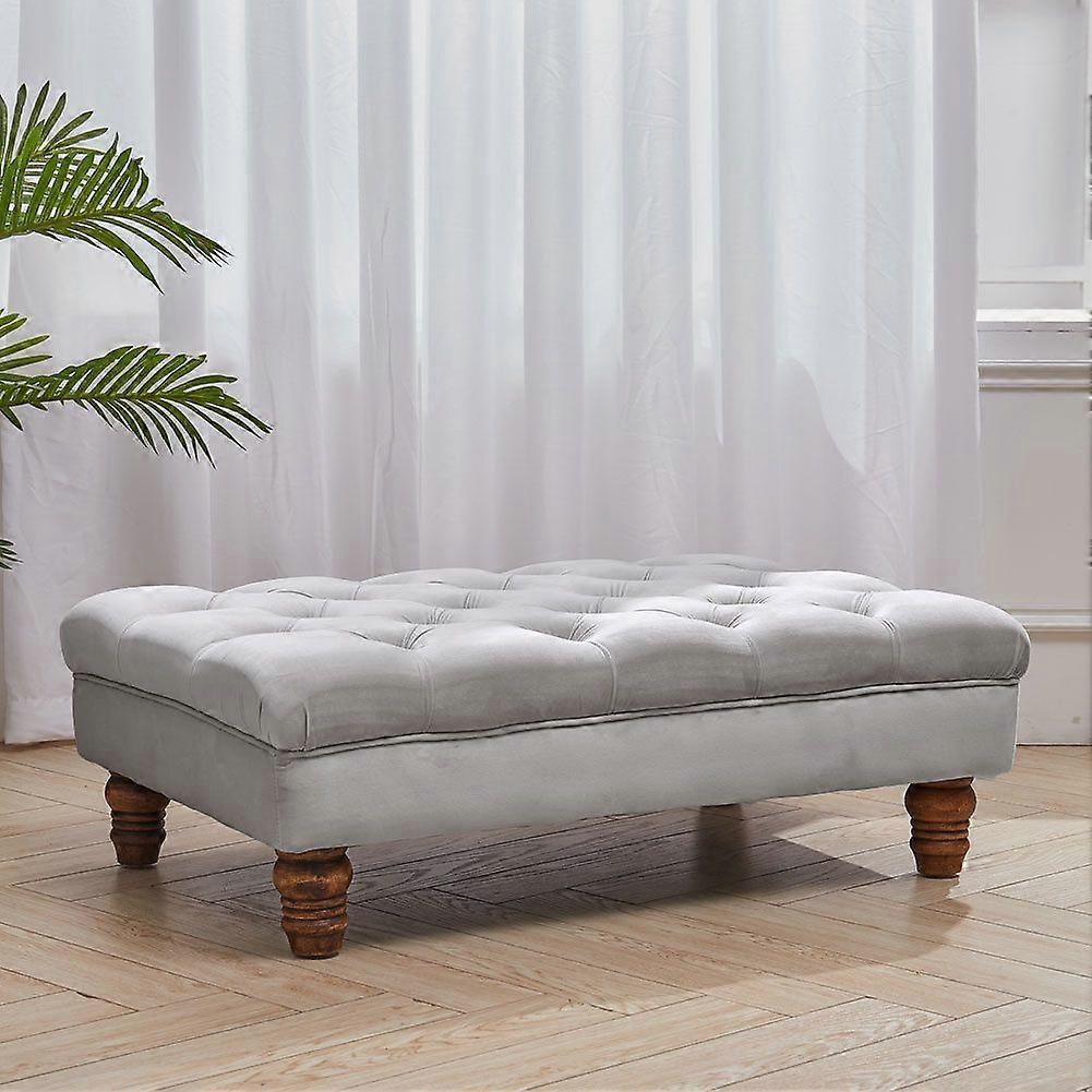 Ottoman Benches Buttoned Velvet Rectangular Ottoman Footstool with Gourd-shaped Legs Grey