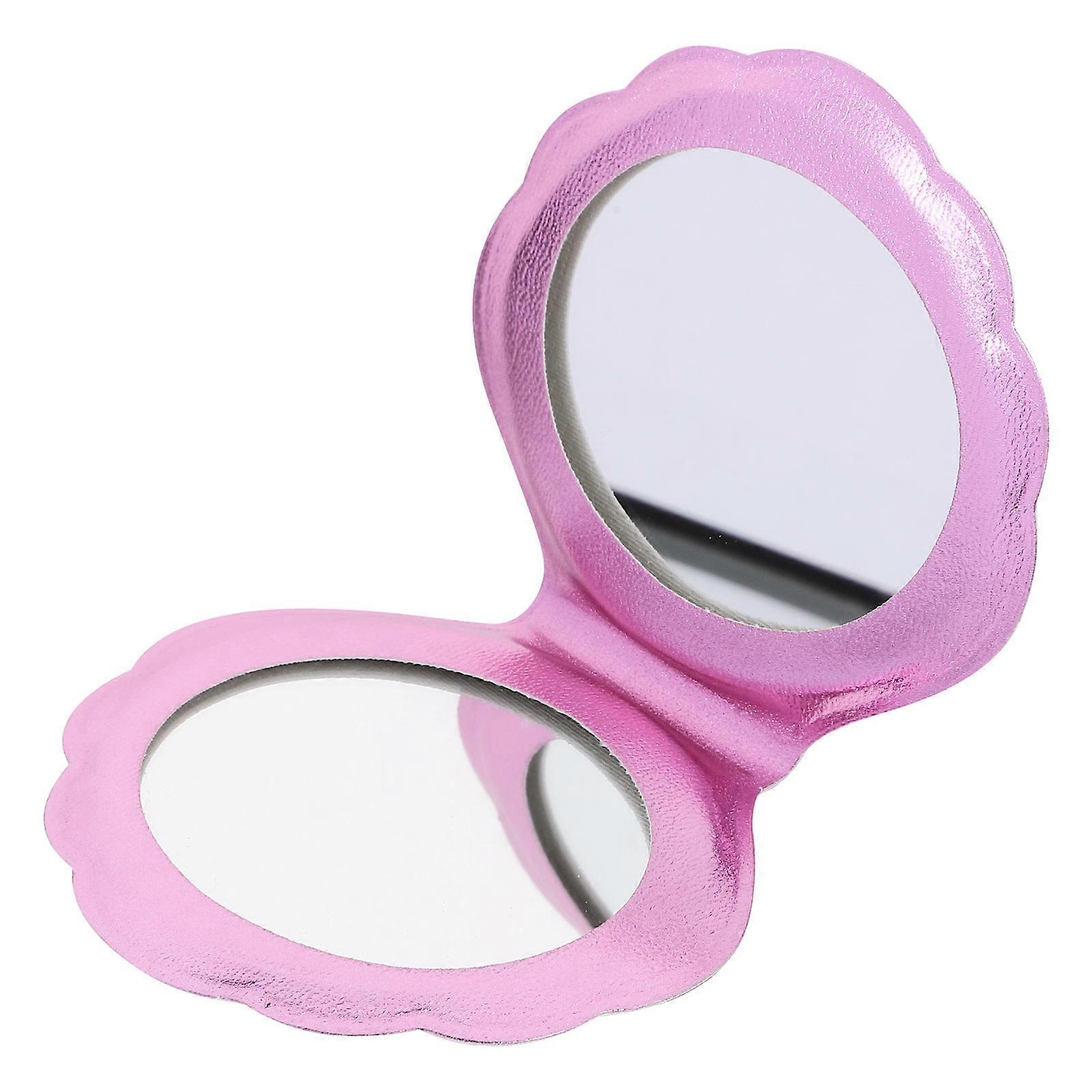 Makeup Mirror Folding Shell Shape Mirror Double Sides Rosy