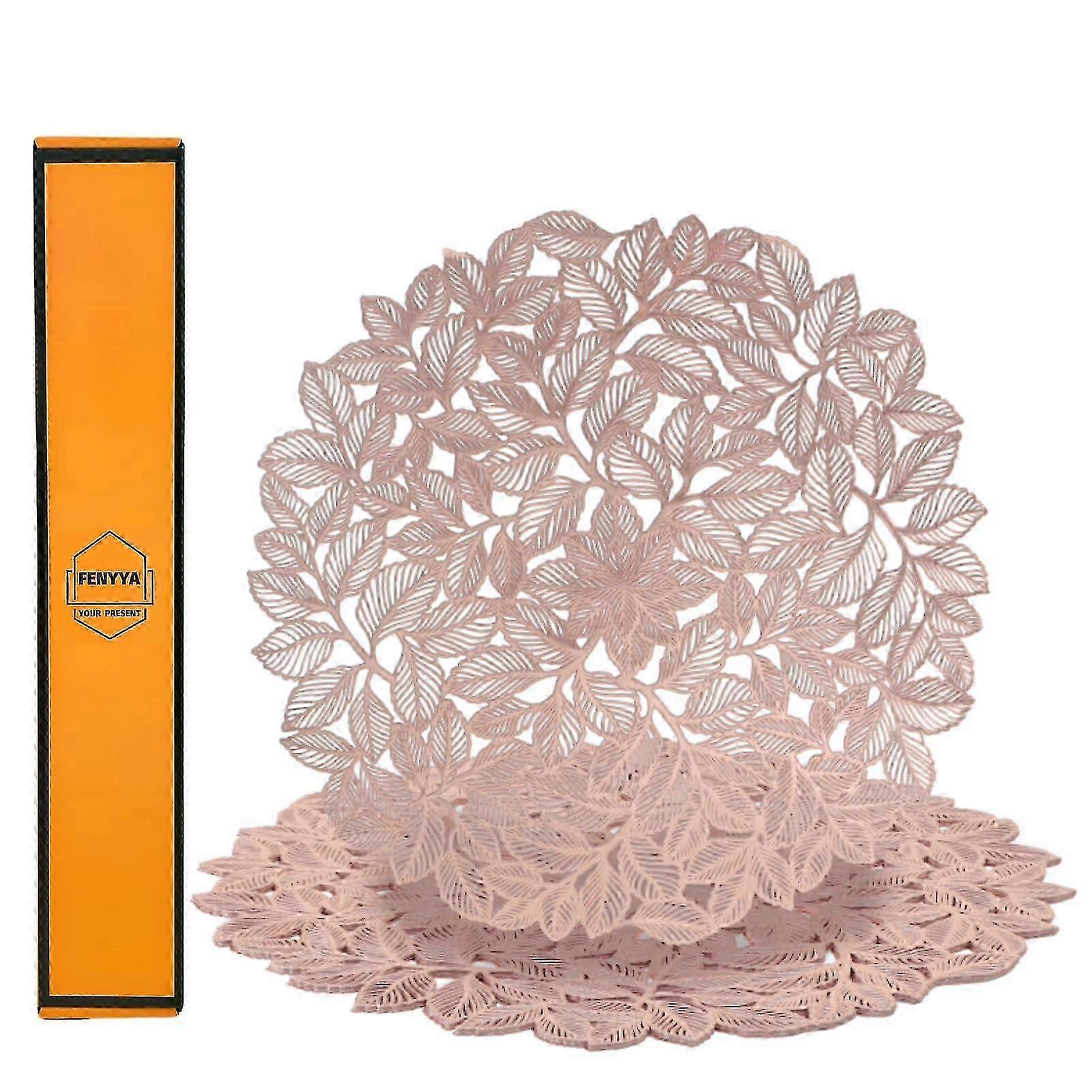 w 4-Pack Rose Gold Non-Slip Placemats - Round Wipeable Table Mats for Dining or Event Decor