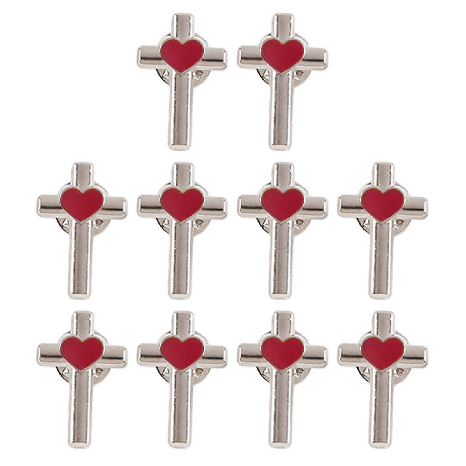 Pack of 10 Enamel Crosses Heart Pin with Secure Clasp for Confident Adornment Lapel Accessory for Everyday Wear Multicolor