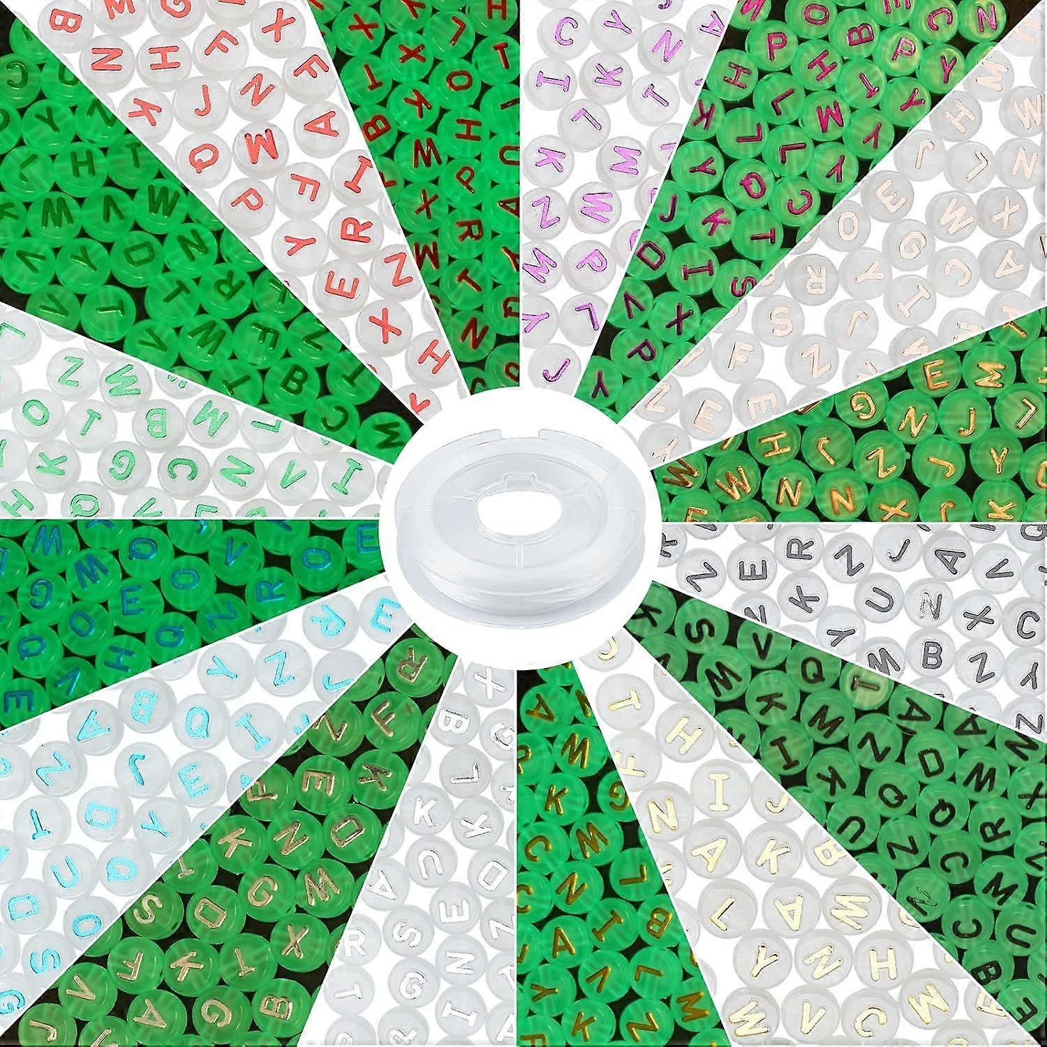 400pcs Glow in The Dark Letter Beads 8 Colors Flat Round Acrylic Beads 10mm Alphabet Beads A-Z Spacer Beads with 10 Yards 0.8mm Elastic Thread for DIY