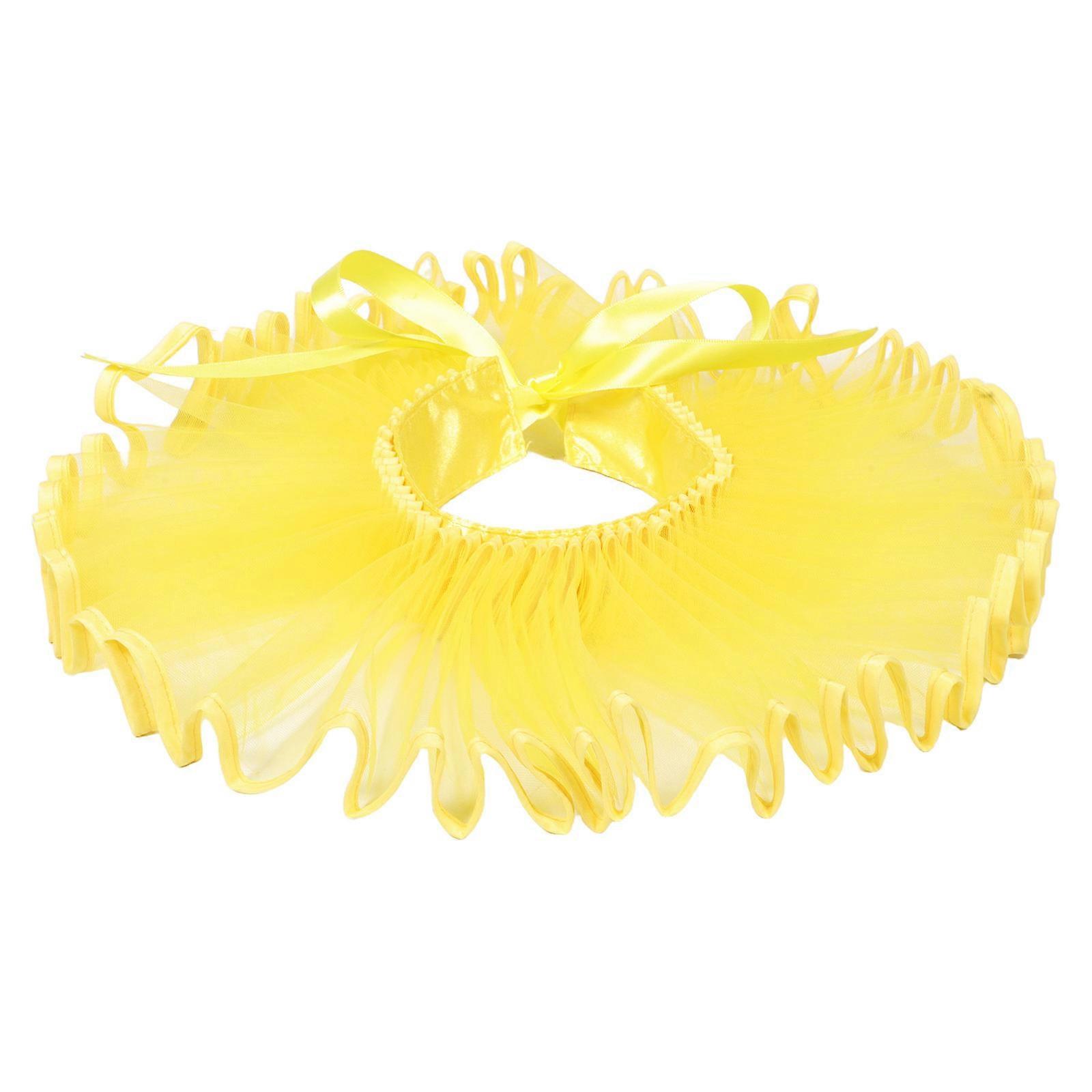 Elegant Yellow Mesh Ruffled Medieval Collar for Renaissance and Clown Costumes Party Use Size Adjustable