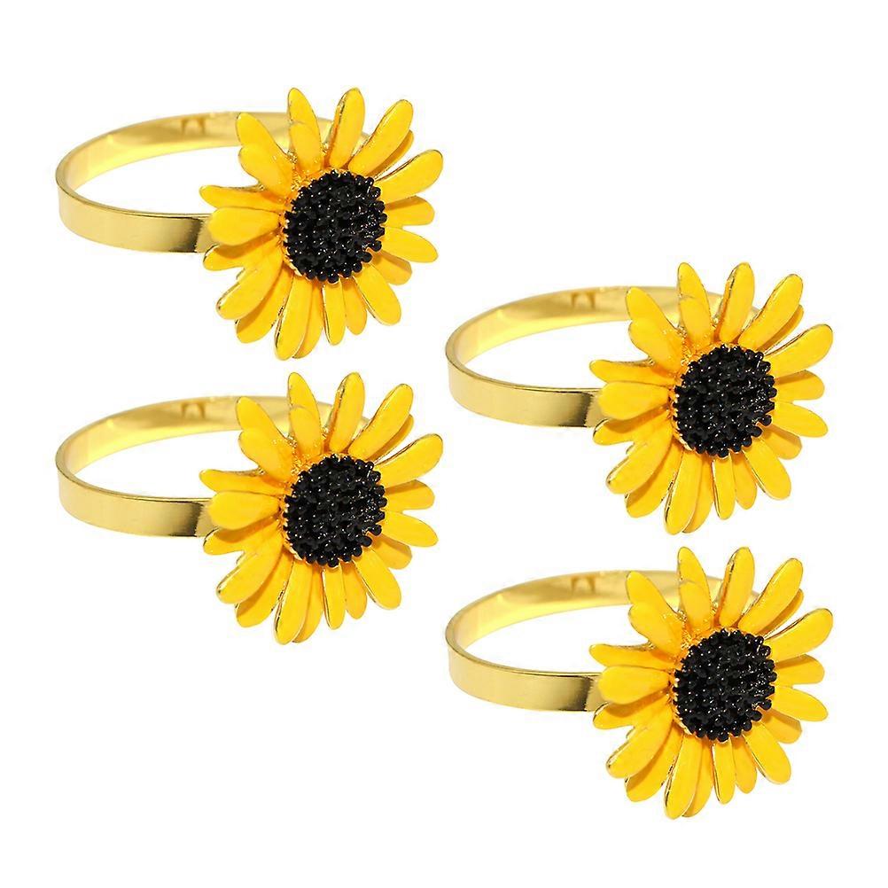 Yellow Flower Napkin Rings for Fall Dinner Table 4Pcs Accessories
