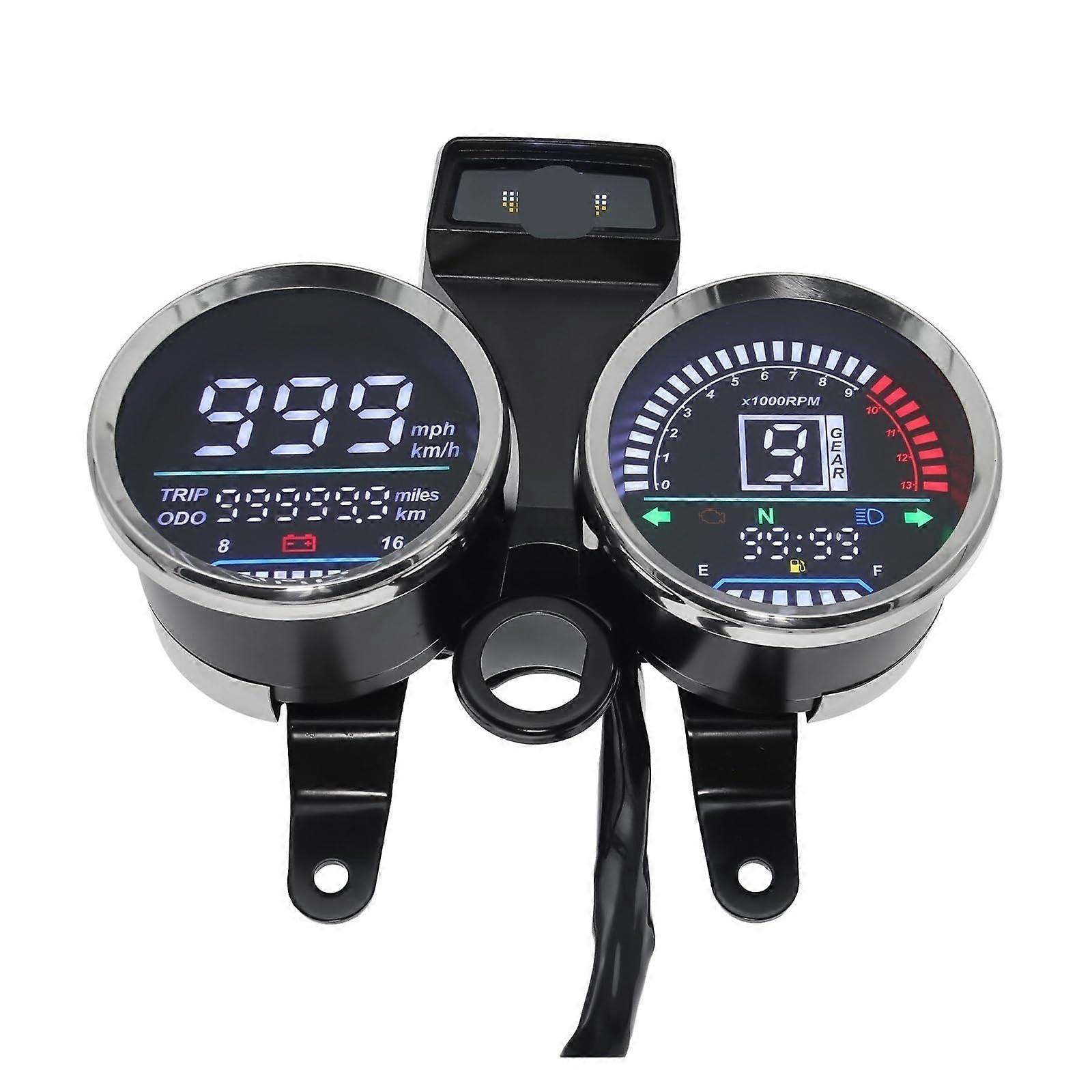 Motorcycle Digital Speedometer with Gear Indicator Tachometer Odometer Gauge Compatible with GN125
