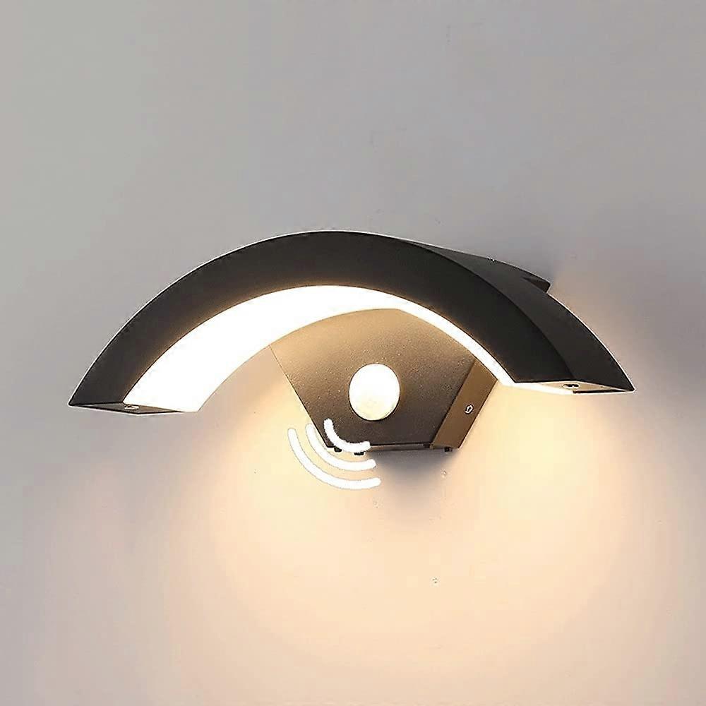 Motion Sensor Outdoor Wall Light Modern Black Arch Design With Integrated LED Weatherproof For Porch