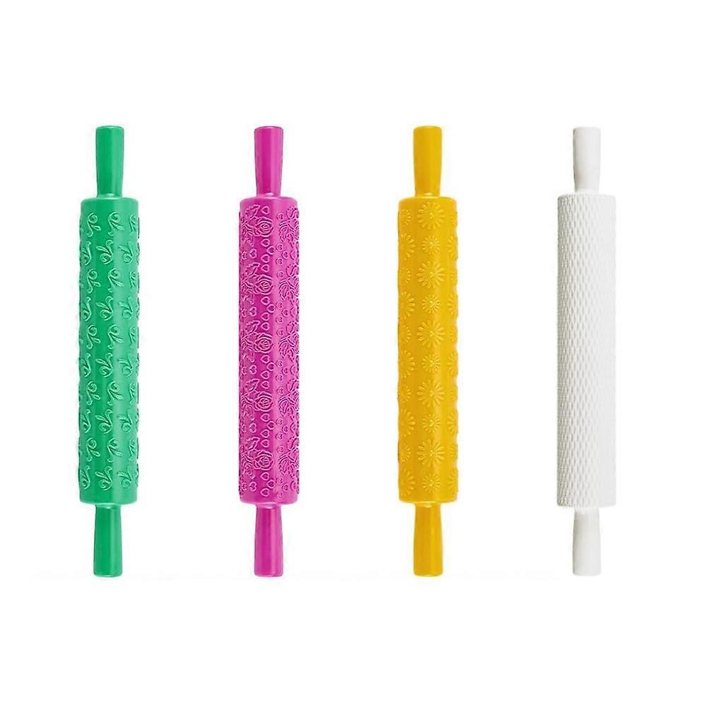 4Pcs Clay Modeling Pattern Rollers Kit 4 Colors Leather Texture Roller Plastic Rolling Pin Polymer