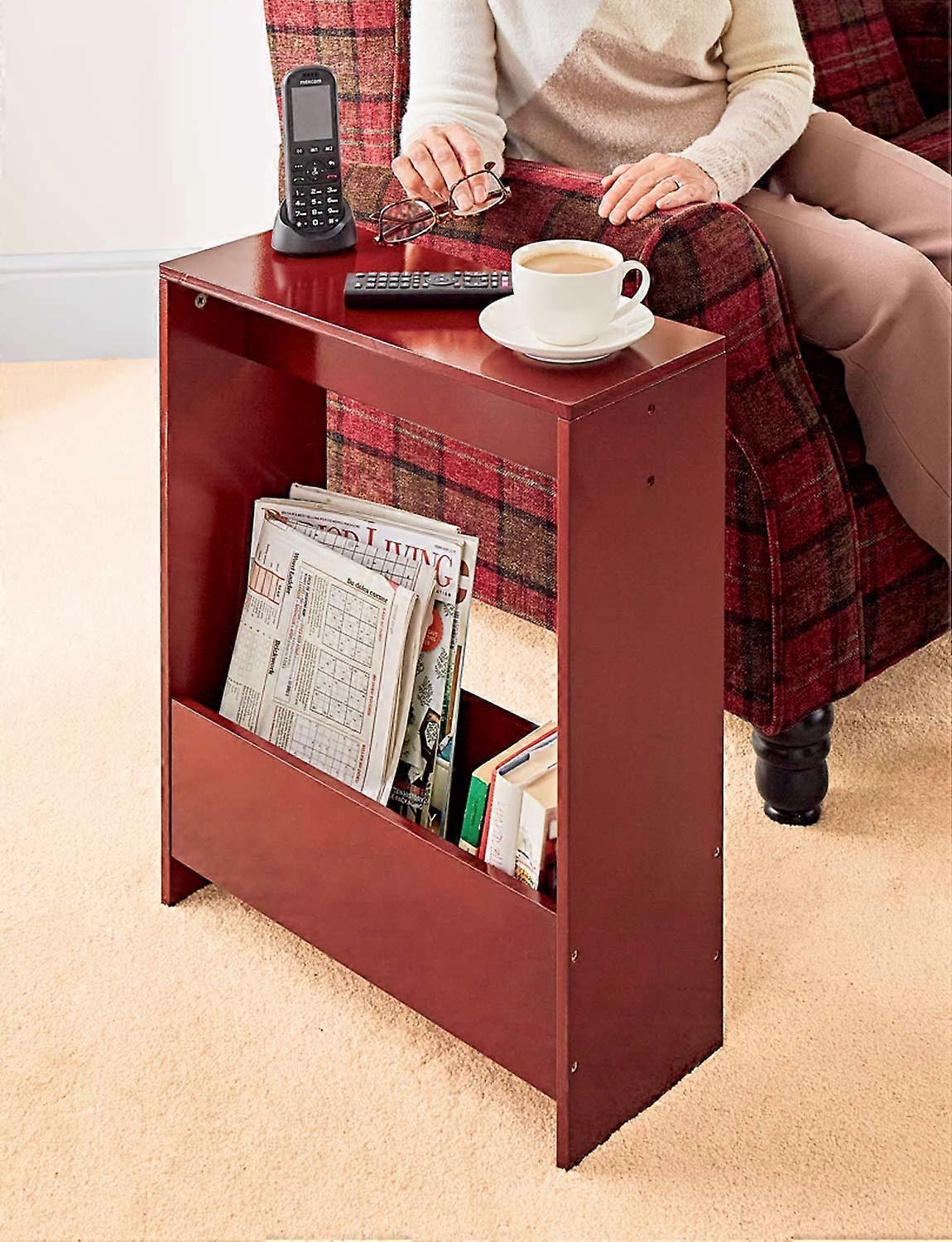 Chums | Quality | Slimline Sofa Side Table with Storage Tray, Mahogany Finish, Easy Assembly & Narrow Space-Saving Design