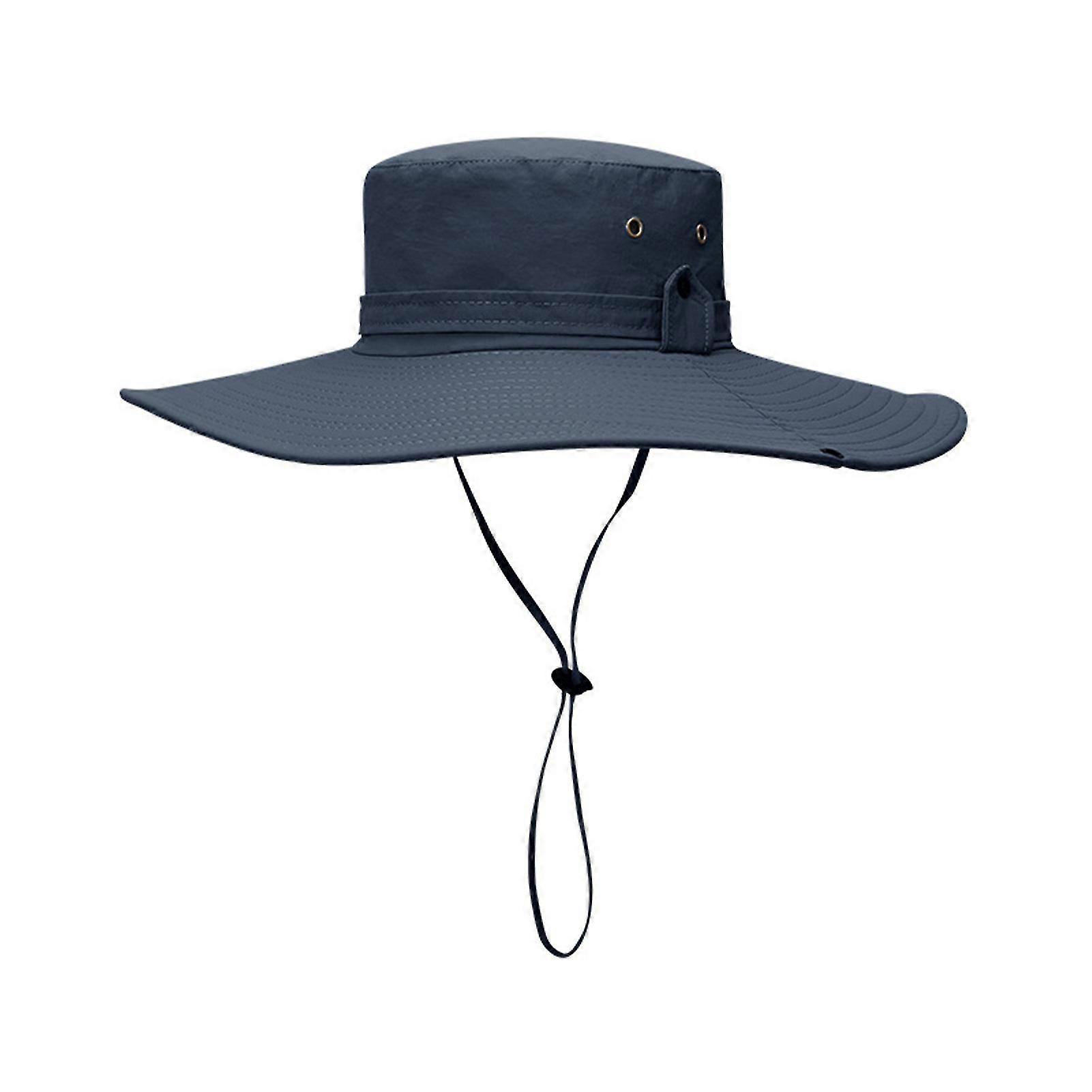 Hommes Sun Hat Solid Color Fasten String Wide Brim Sunscreen Beach Hat Summer Head Supply