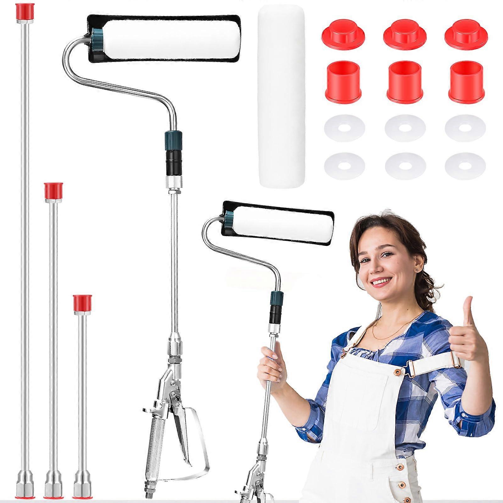 Airless Paint Sprayer Roller Kit with SelfPriming Wall Brush and Multiple Extension Poles 7pcs