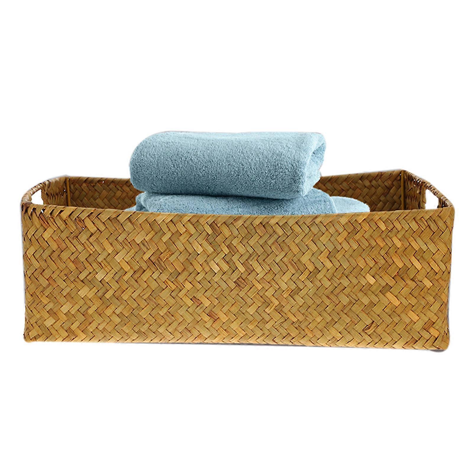 Natural Rectangular Storage Basket for Home Organization 14.34X10.22X4.91in 1Pc