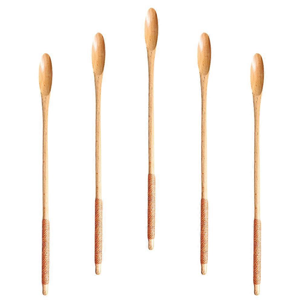 Coffee Stirring Spoon Long Handle Wooden Spoon 5Pcs for Kitchen Use