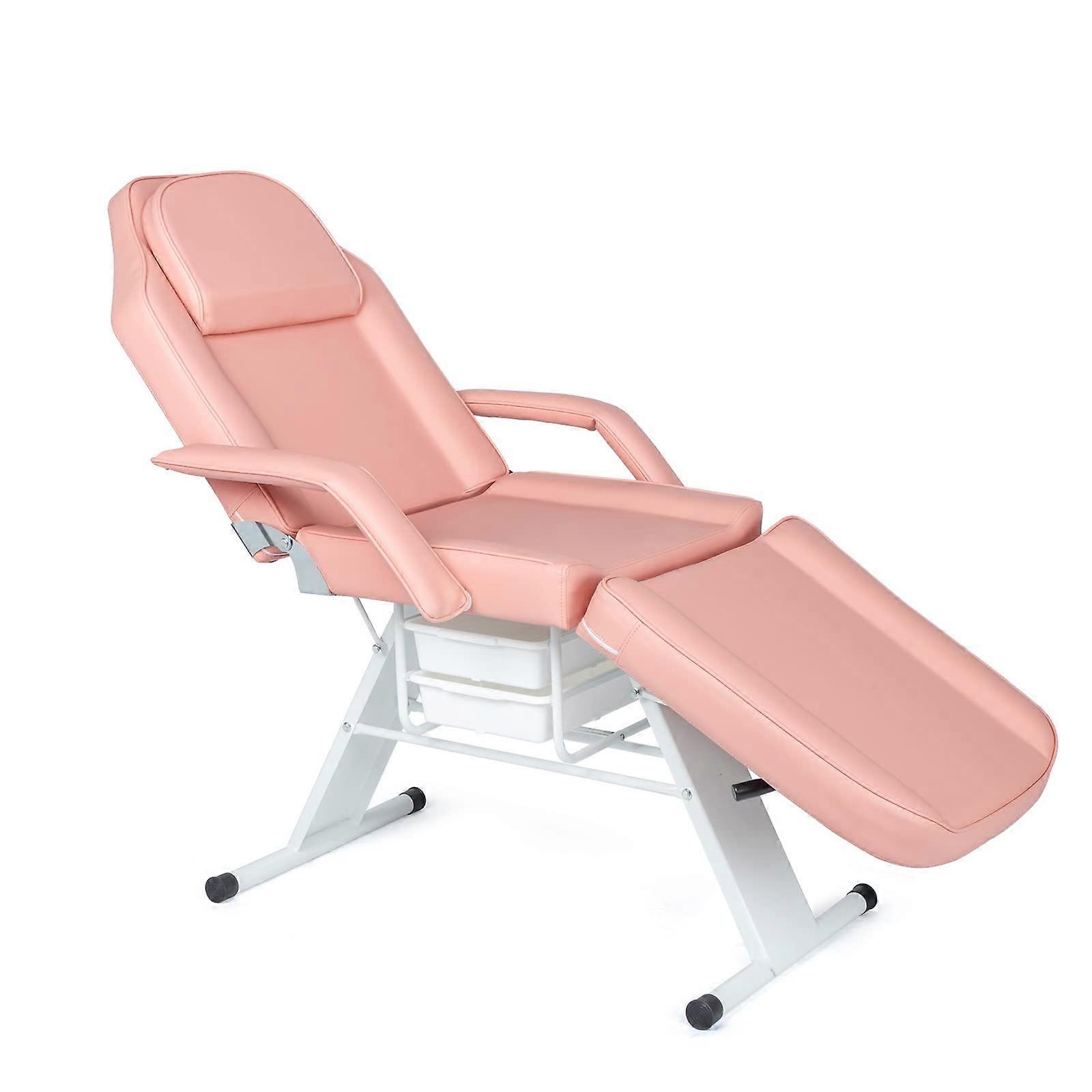Pink Portable Massage Table with Adjustable Headrest, Waterproof Surface and Dual Storage Baskets