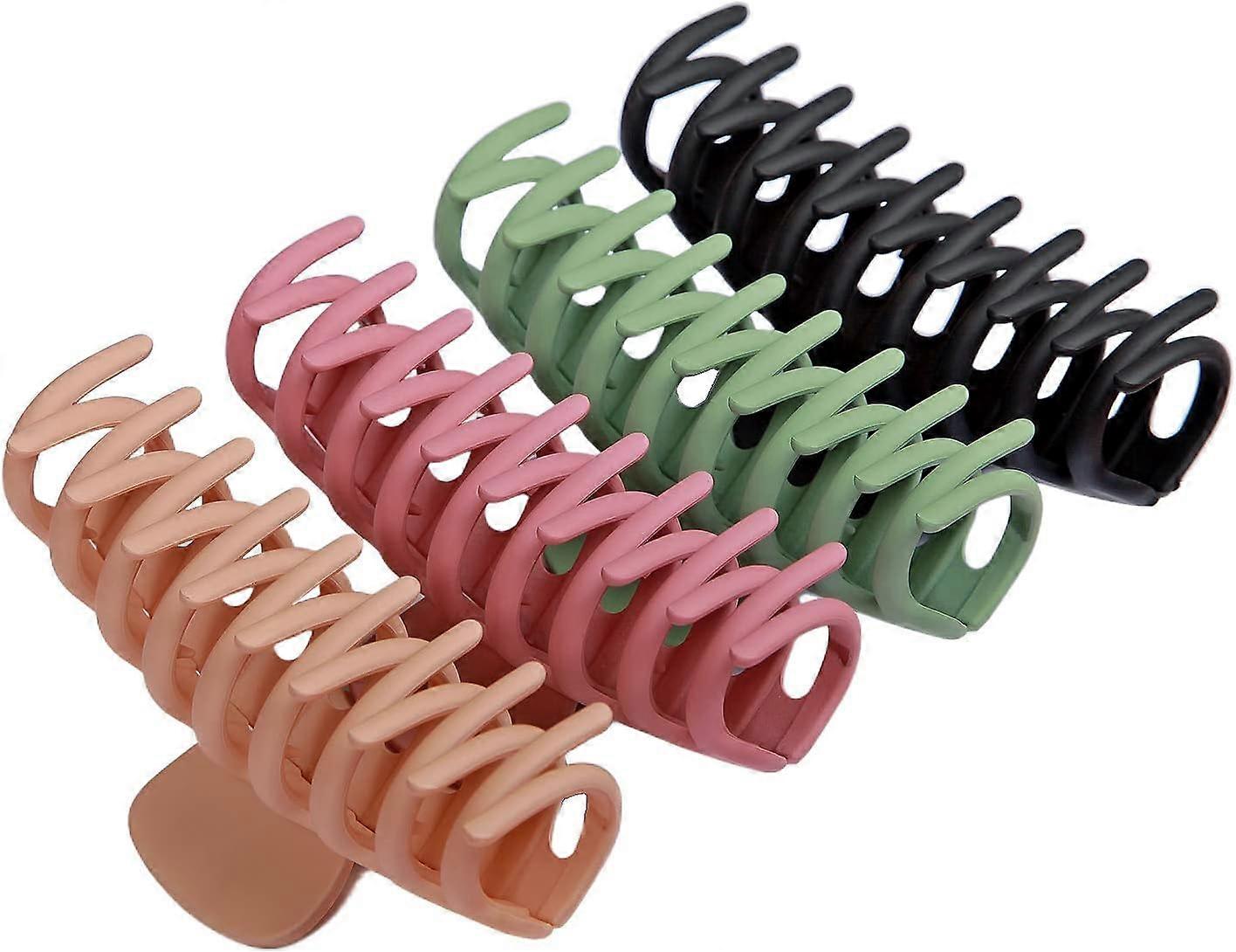 4 Pcs Large Hair Claw Clips for Thick Hair, Rectangle Tortoise Shell Design with Secure Grip