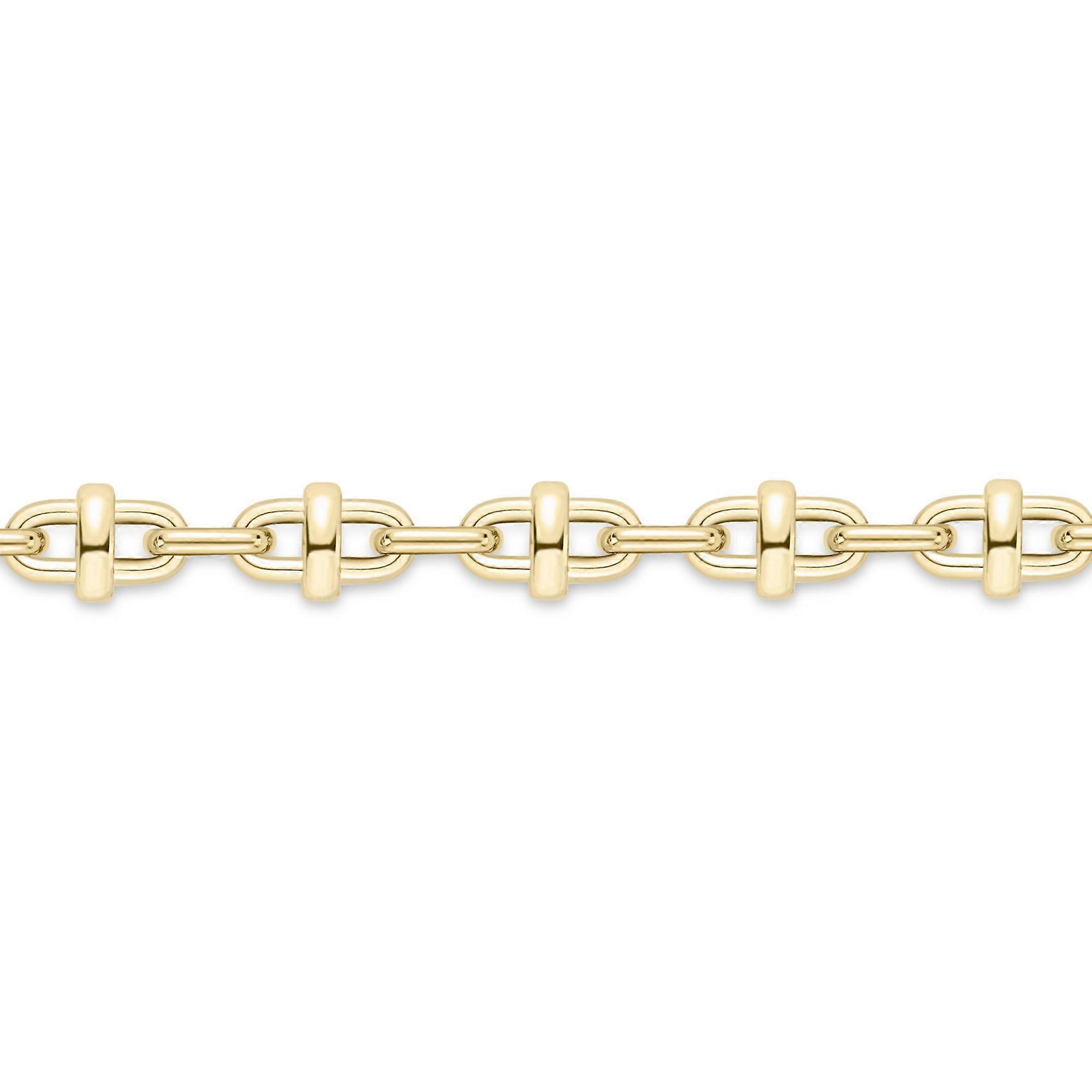 Jewelco London Ladies 9ct Yellow Gold Trombone Anchor Round Oval Link Chain Bracelet 9mm 7.5"/19cm