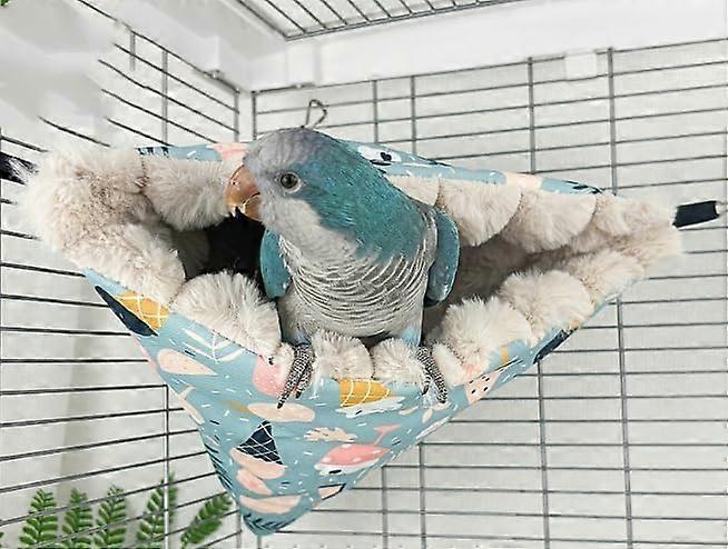Bird Cage Hammock with Warm Plush Interior and Waterproof Outer Layer Winter Parrot Bed Small Blue