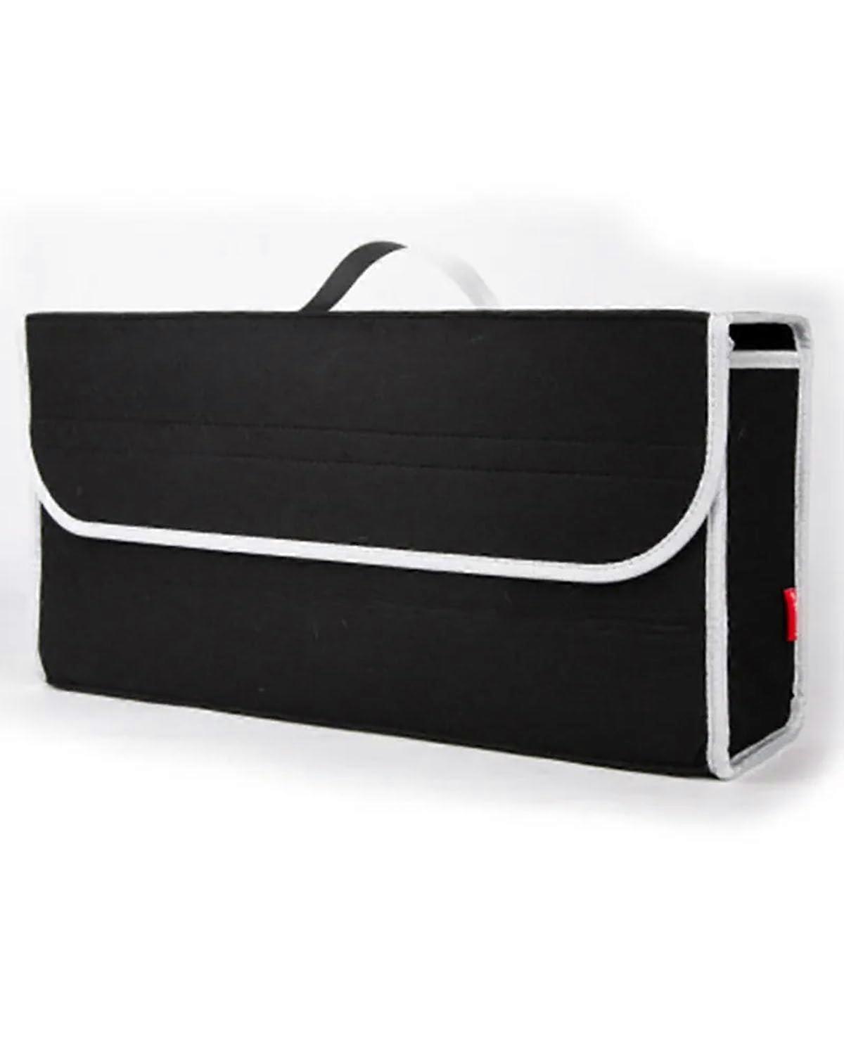 Car Trunk Organizer with Multiple Compartments, Foldable Fireproof Felt SUV Cargo Storage Box Black