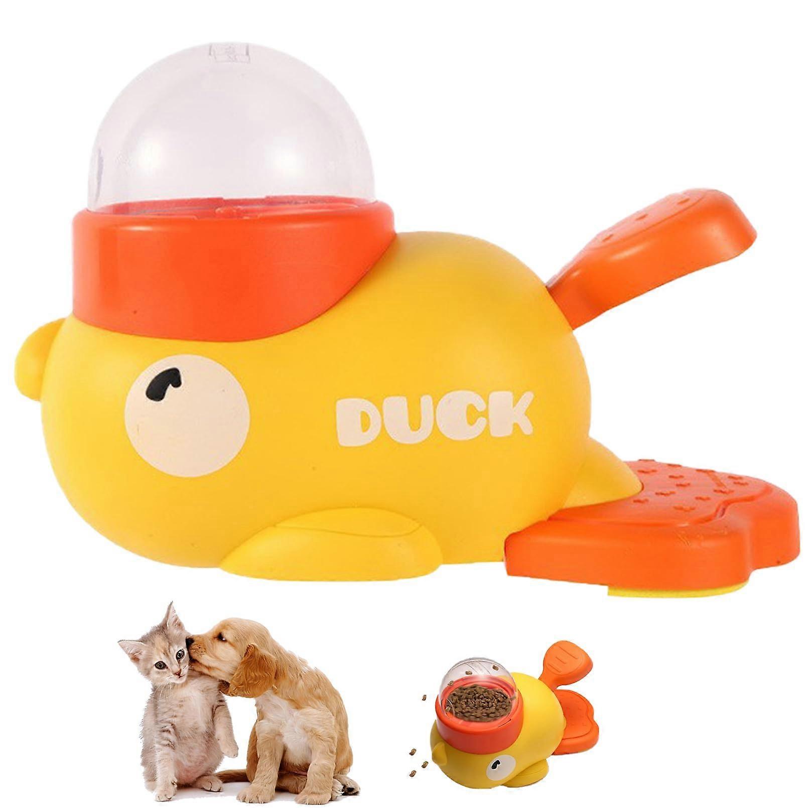 Interactive DuckShaped Cat  Dispenser and Dog Puzzle Feeder with Adjustable SlowFeeding Design