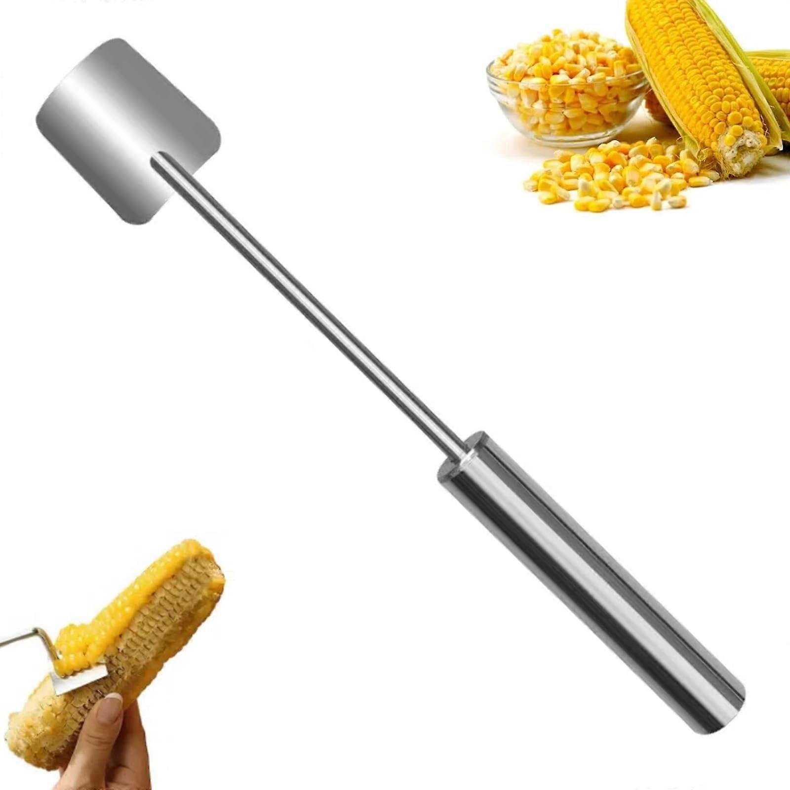 Long Handle Stainless Steel Corn Peeler with PushDown Safety Design, Easy Clean Cob Stripper Tool (1pcs)
