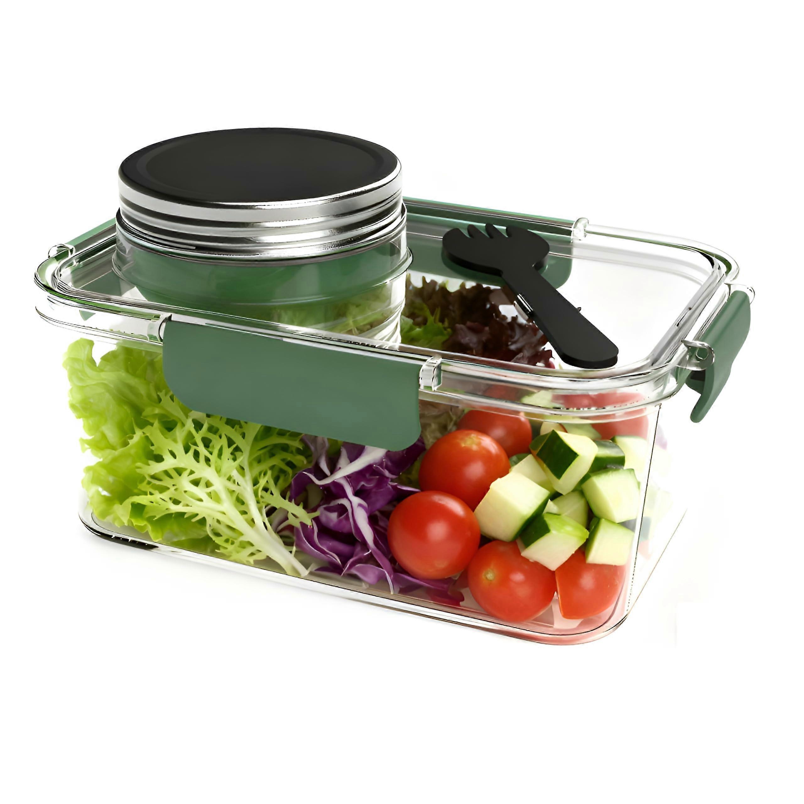Salad Container Lunch Box with Leakproof Mason Jar Design and Integrated Dressing Cup, Large Capacity