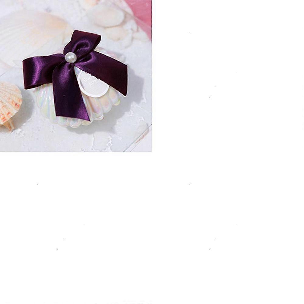 5pcs White Shell Shaped Plastic Candy boxes with Ribbon Bowknot Purple 7x9cm