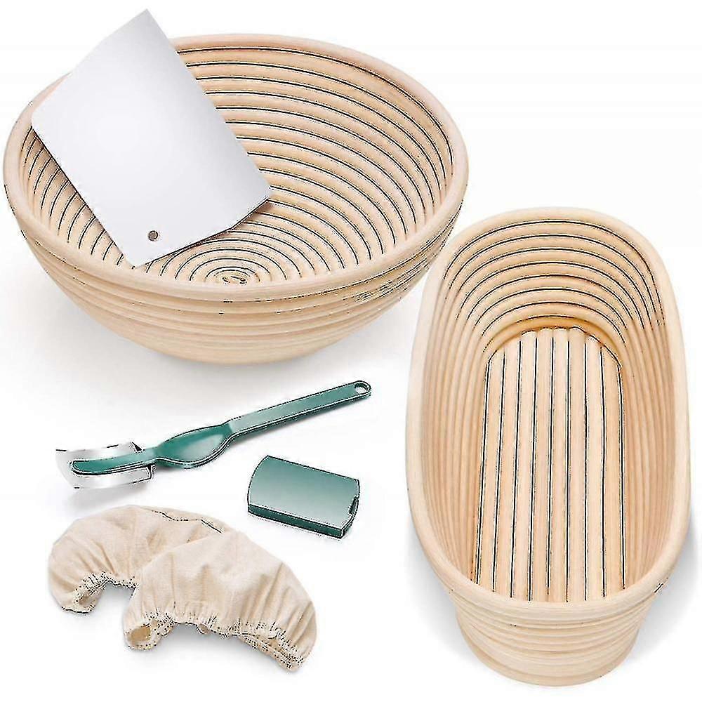 2-pack Bread Banneton Proofing Basket Set 9" Round 10.2" Oval