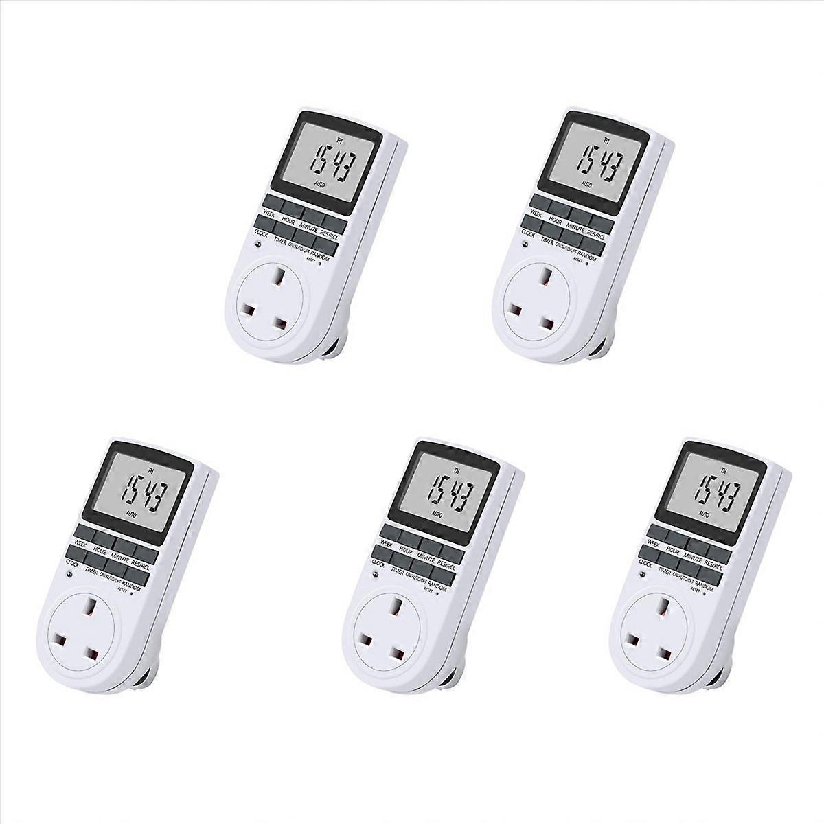 5X Uk Plug Digital Timer Plug Socket, Electrical Programmable Plug in Timer Switch for Light, B and