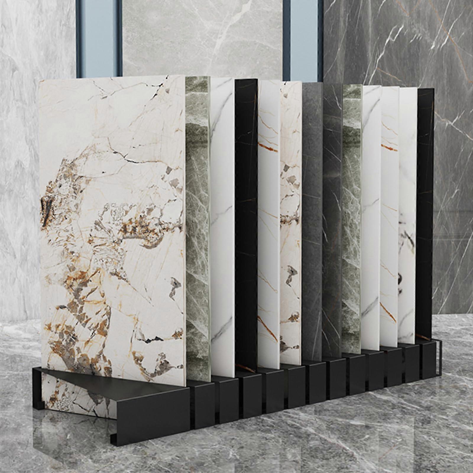 Large Wooden Tile Display Stand Black, Floor Standing Sample Rack with SpaceSaving Design