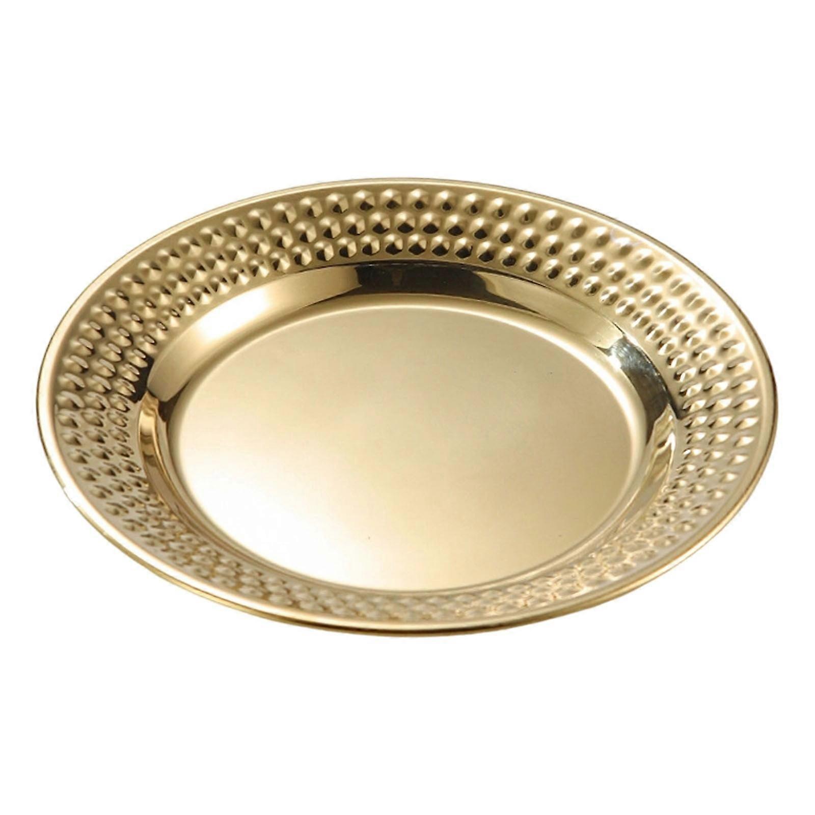 Stainless Round Plates with Hammered Texture for Bbq and Restaurant Serving Stackable And， Tableware