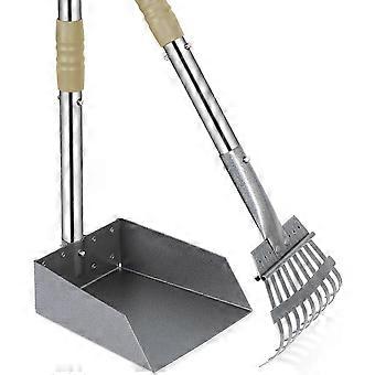 SCSYV Dog Pooper Scooper, Dog Poop Tray and Rake Set, Pet Waste Removal Scoop with Long Adjustable Sectional Stainless Handles