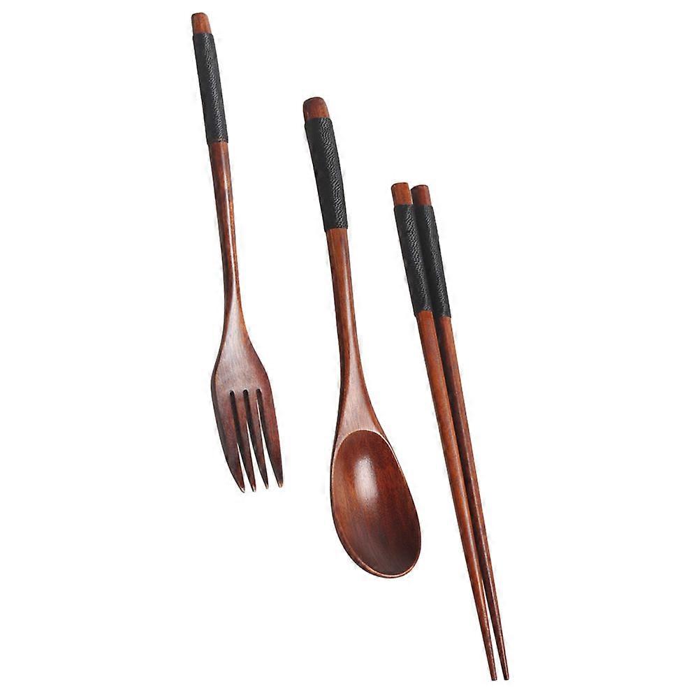 Tableware Set Wooden Fork Spoon Chopsticks for Portable 3Sets
