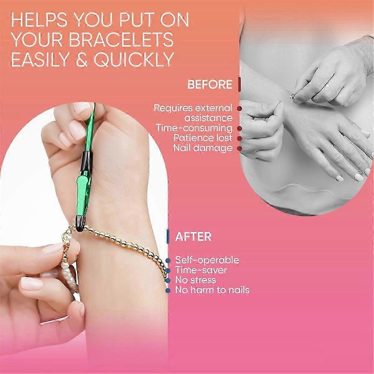 3Pcs Bracelet Helper Tool - Fastener Tool, Gold+Blue+Green