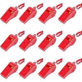 12PCS Red Emergency Whistle with Lanyard, Super Loud Plastic Whistles Bulk Perfect for Self-Defense, Lifeguard and Emergencies
