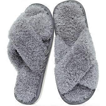 Women's Fuzzy Slippers Cross Band Memory Foam House Slippers Open Toe
