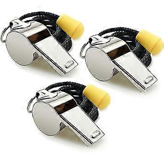 Whistle 3 Pack Stainless Steel Sports Whistle With Lanyard Loud Crisp Sound Ideal