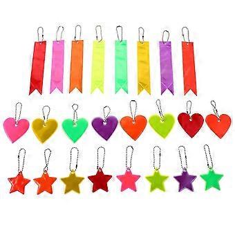 24 stuks reflecterende veiligheidshangers: reflecterende hanger met hoge zichtbaarheid, ster en hart, sleutelhanger voor kinderen, schooltas, rugzak, fietsen en buitenactiviteiten.