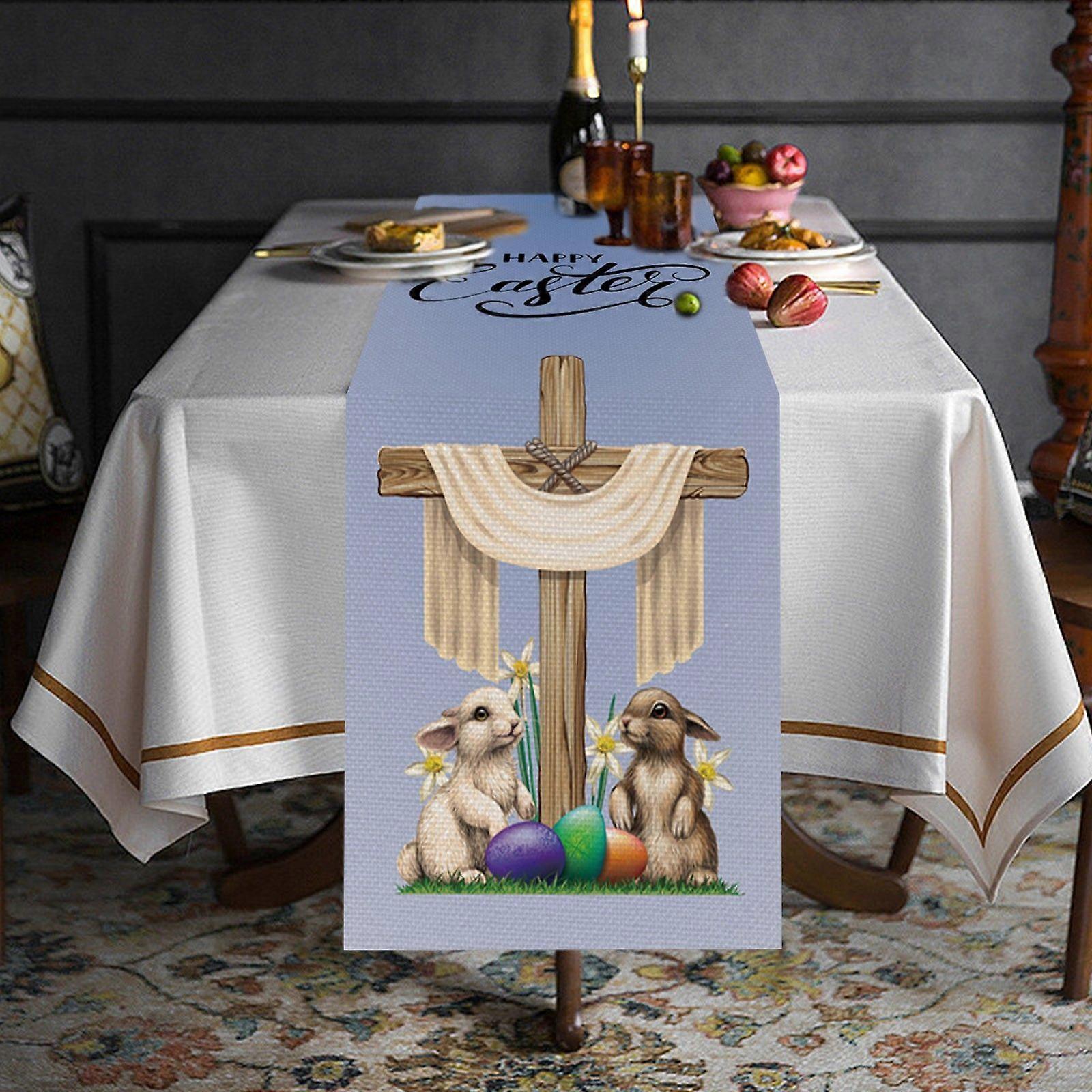 Room Decor  Table Cloth Cute Easter Egg Bunny Table Flag Spring Kitchen Table