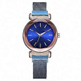 Casual Rhinestone Dial Quartz Watch for Women, Alloy Strap, Round Face, Blue