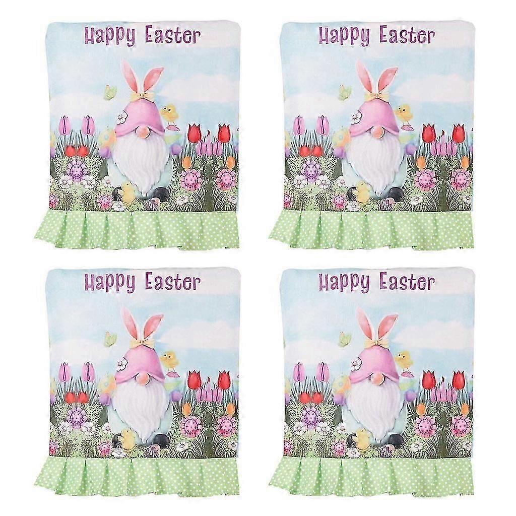 4Pieces Easter Back Chair Cover Rabbit Gnome Home Spring Easter Decorations