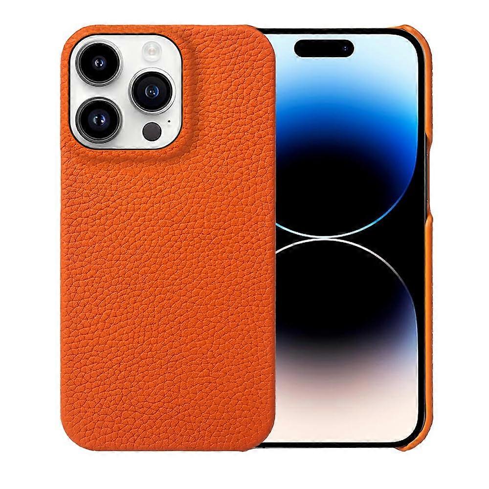 Leather Case with Microfiber Lining, Slim Shockproof Cover AntiScratch Orange for iPhone 15 Pro
