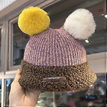 Women's Plush Lined Winter Beanie Hat, Japanese Style Cute Ear Protection Warm Fleece Cap for Autumn and Winter