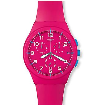 R. Swatch roze frame horloge voor Unisex Quartz analoog met siliconen armband SUSR401