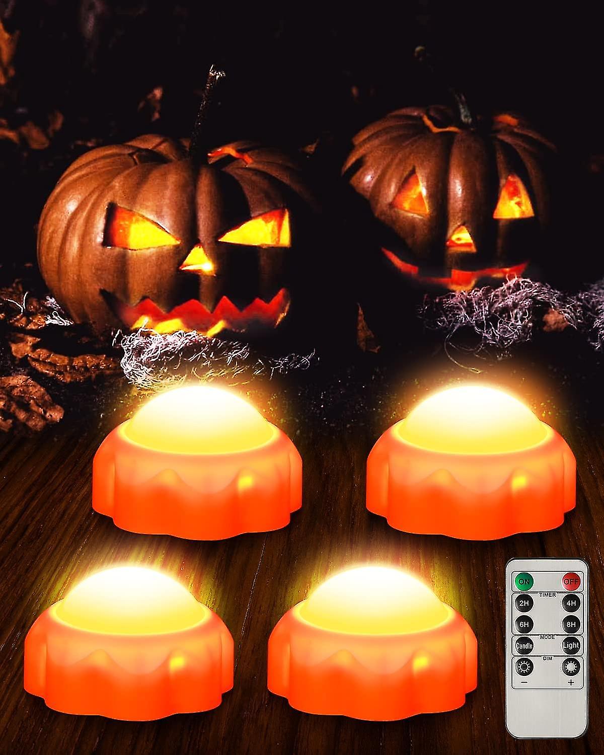 4 Pack Halloween Pumpkin Led Lights, Pumpkin Lights With Remote And Timer, Light Flashing Orange Lights Halloween, Halloween Decorations Jack-o-lanter