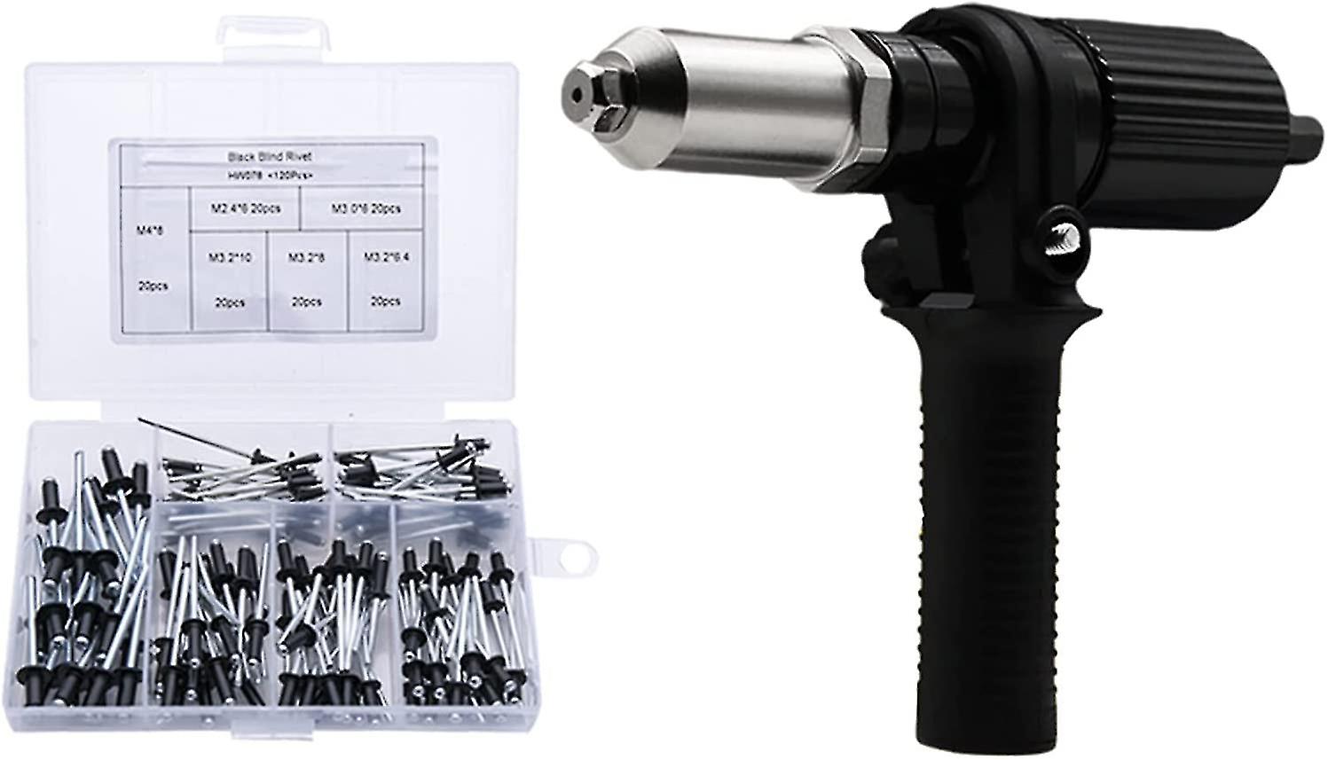 Rivet Gun Set Nut Adapter Plug-in Cordless Drill Power Kit (black) (3pcs)