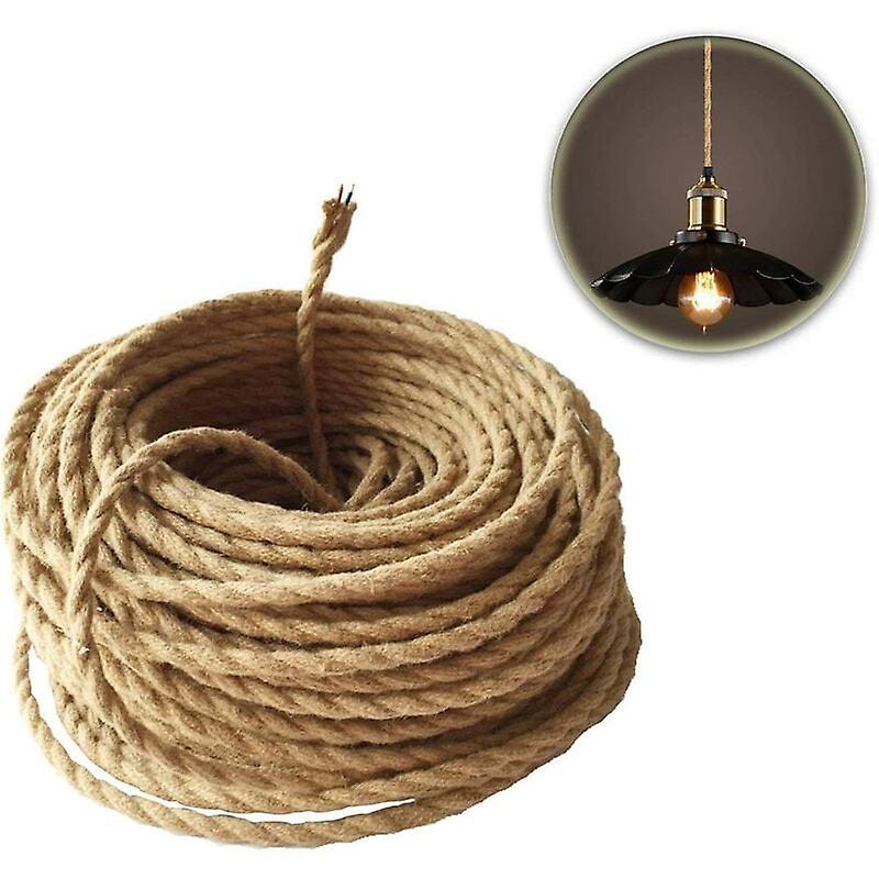 LED Lighting Retro Fabric Electrical Wire Twisted Braided Hemp Rope Cable 2 Cores (2x0.75mm²) for Hanging Lamp Accessories 5M