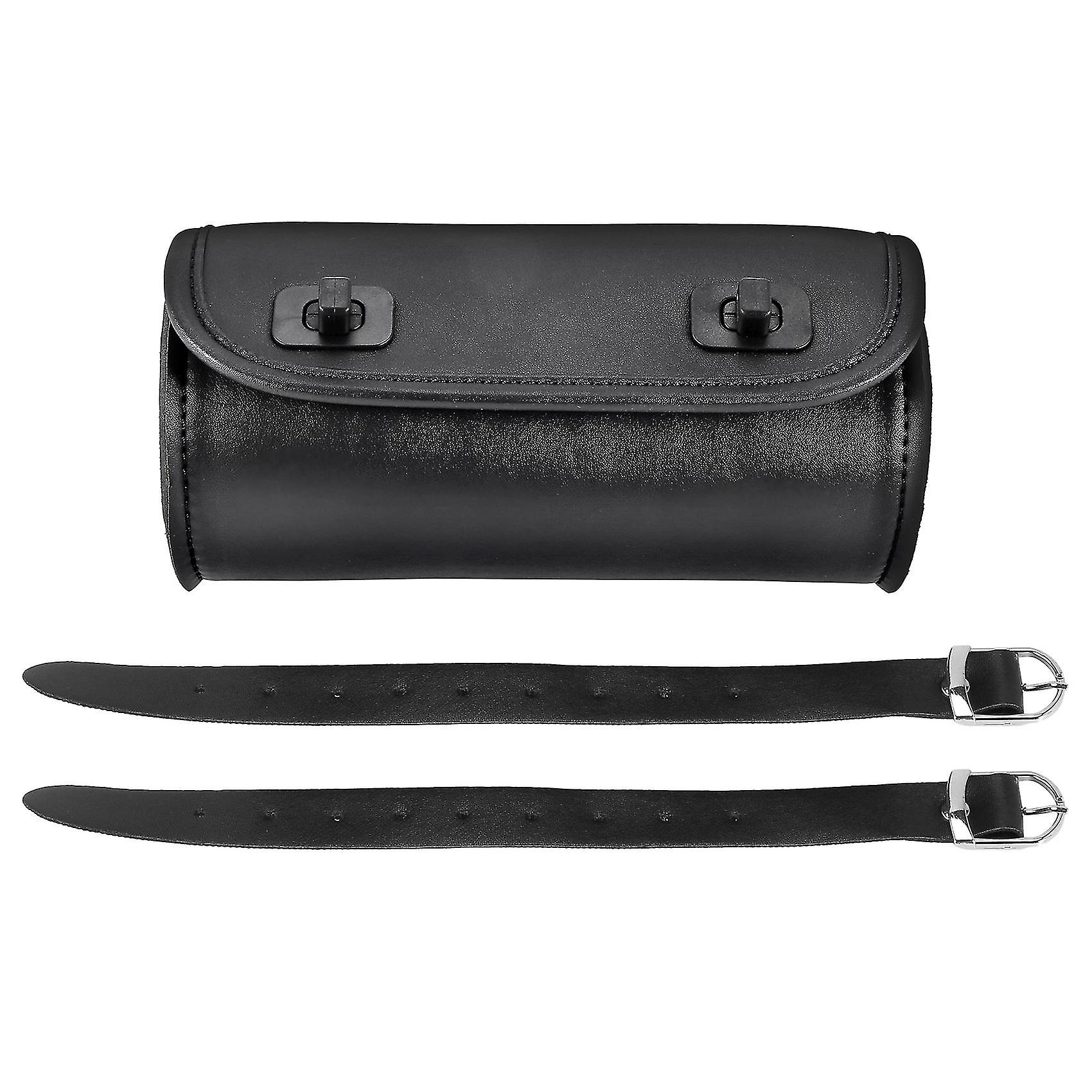 Motorcykel Gaffelväska Pu läder Styre Verktygspåse Sissy Bar Roll Bag Sadelväska med 2 remmar, un