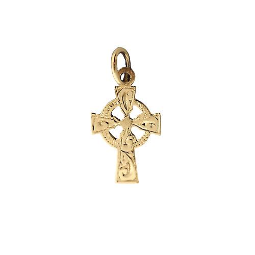 9ct Gold 16x11mm hand engraved Celtic Cross