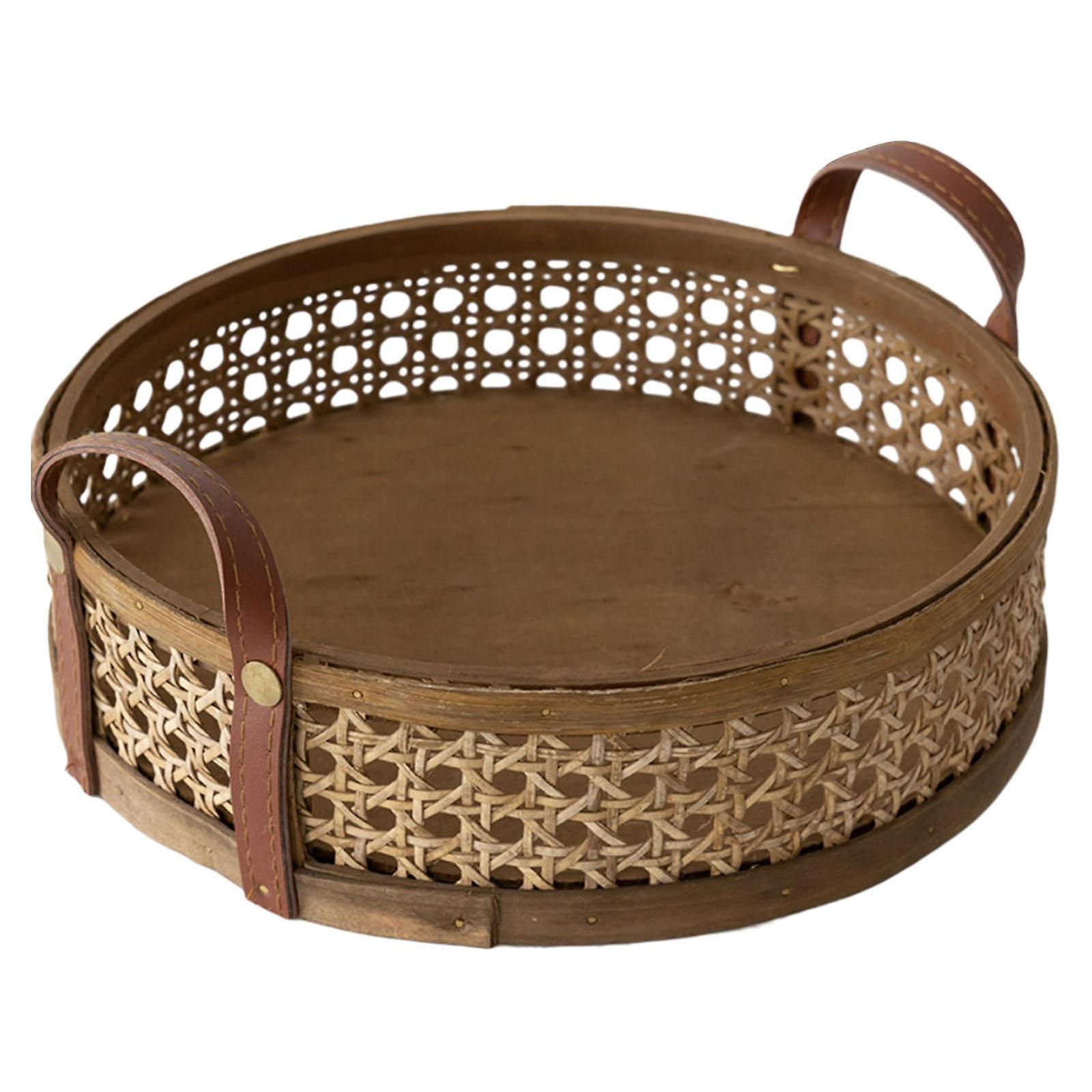 Kitchen Rattan Storage Basket Serving Trays for Kitchen Counter Brown S